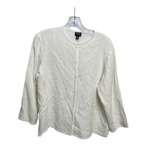 Eileen Fisher Shirt Womens White Button Up Linen Size Large PM Lagenlook - Picture 1 of 8